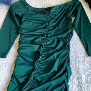 Emerald green long sleeved midi dress